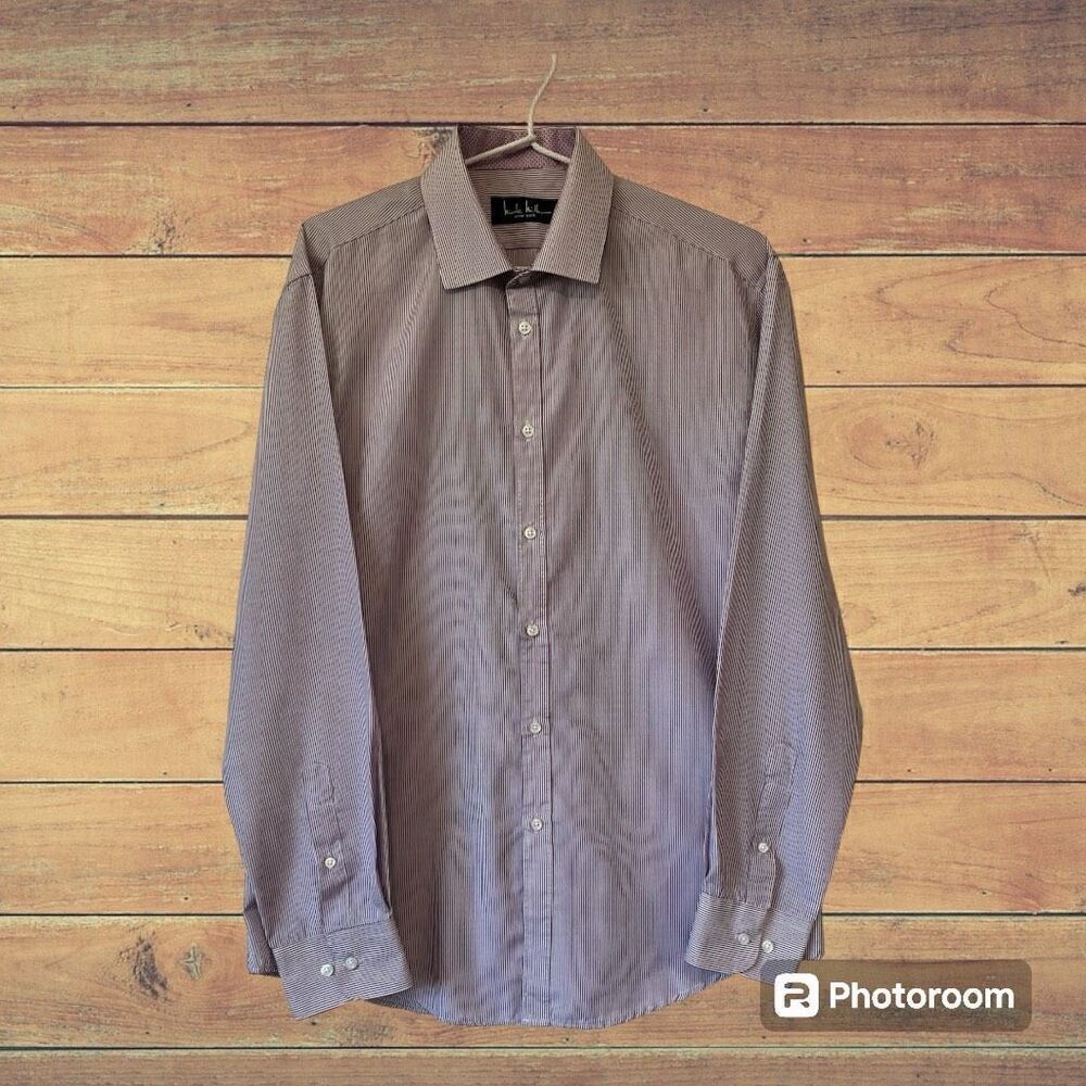 Nicole Miller Mens Button Down Dress Shirt Purple Striped Size M 15-15 1/2